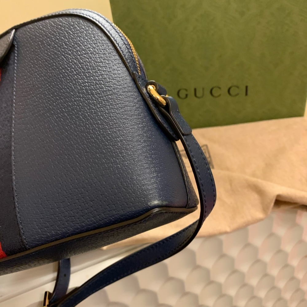 SOLDGucci Navy Blue Leather Ophidia Small Shoulder Crossbody Web Bag - Picture 8 of 12